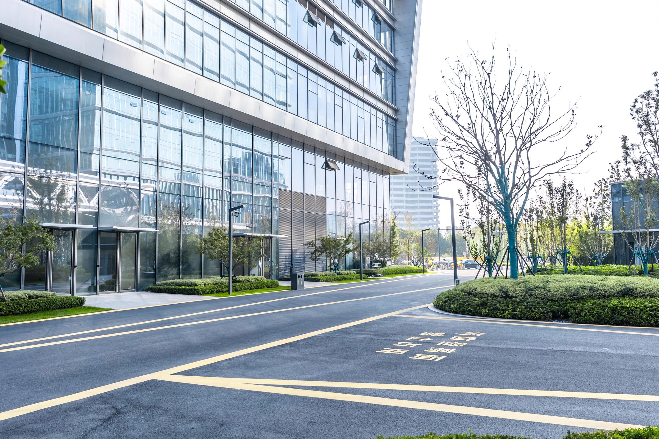 Modern commercial district representing the businesses Fallsview Services supports