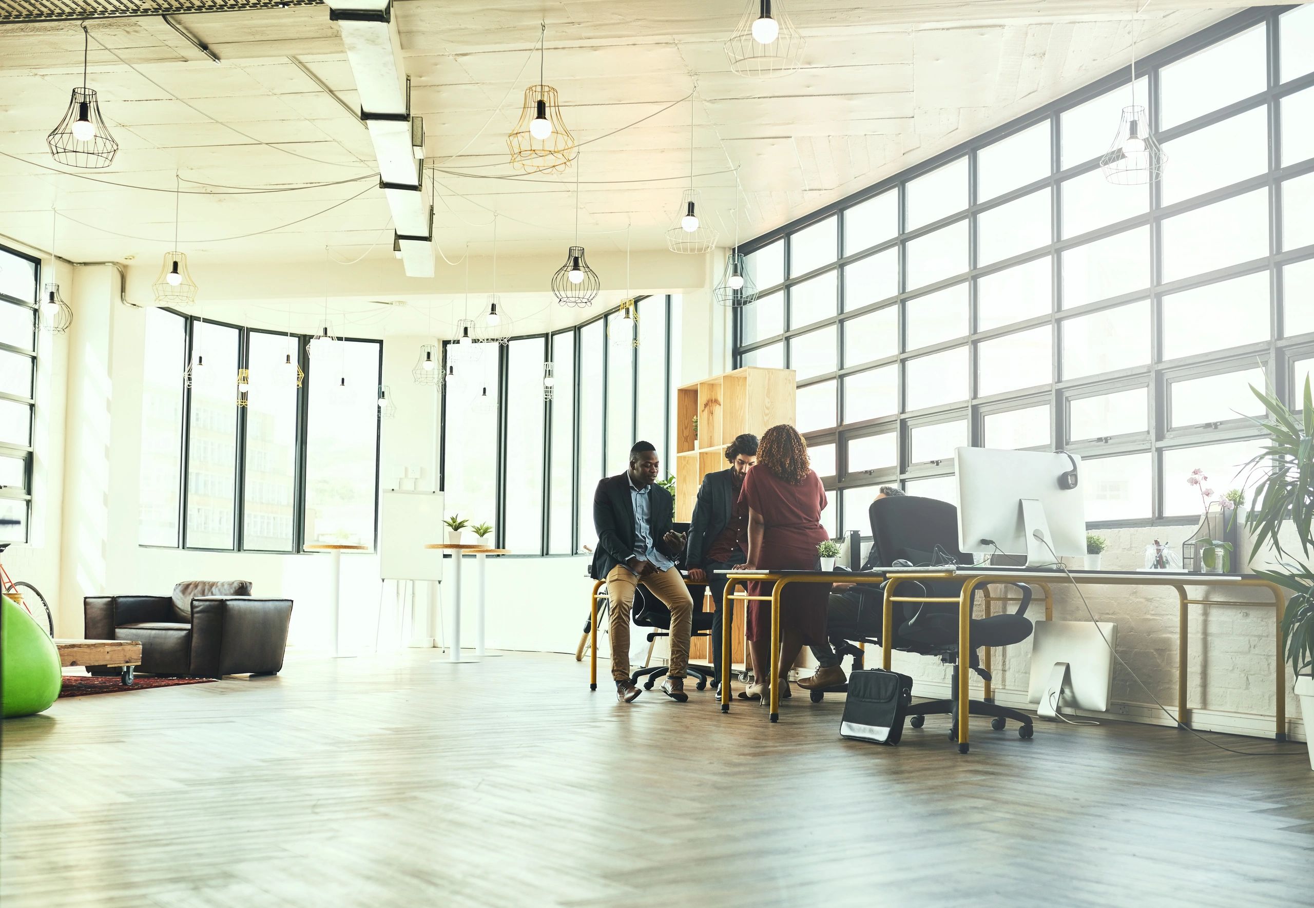 Professional workplace team in a collaborative office environment